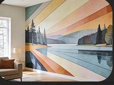 Modern landscape mural printed in a home living room — home feature wall printing Malaysia