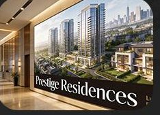 Cityscape mural printed in a real estate showroom — commercial interior wall graphics